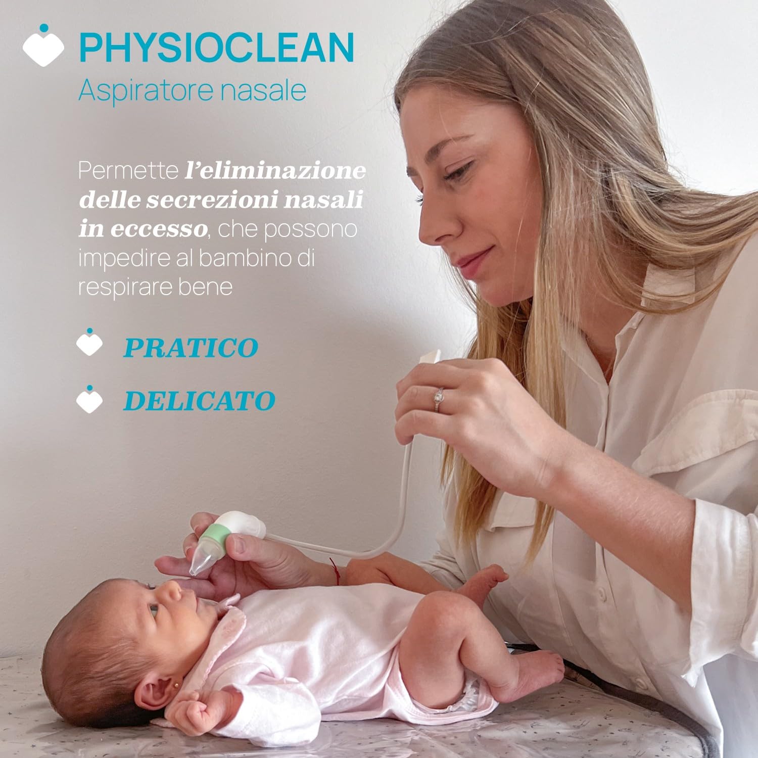 Chicco PhysioClean Kit Aspiratore Nasale Neonato 0m+, Soluzione Igiene Nasale, Forma Ergonomica Antiscivolo, Beccucci Morbidi e Flessibili, Include Filtro Assorbente e Pratica Bustina Richiudibile