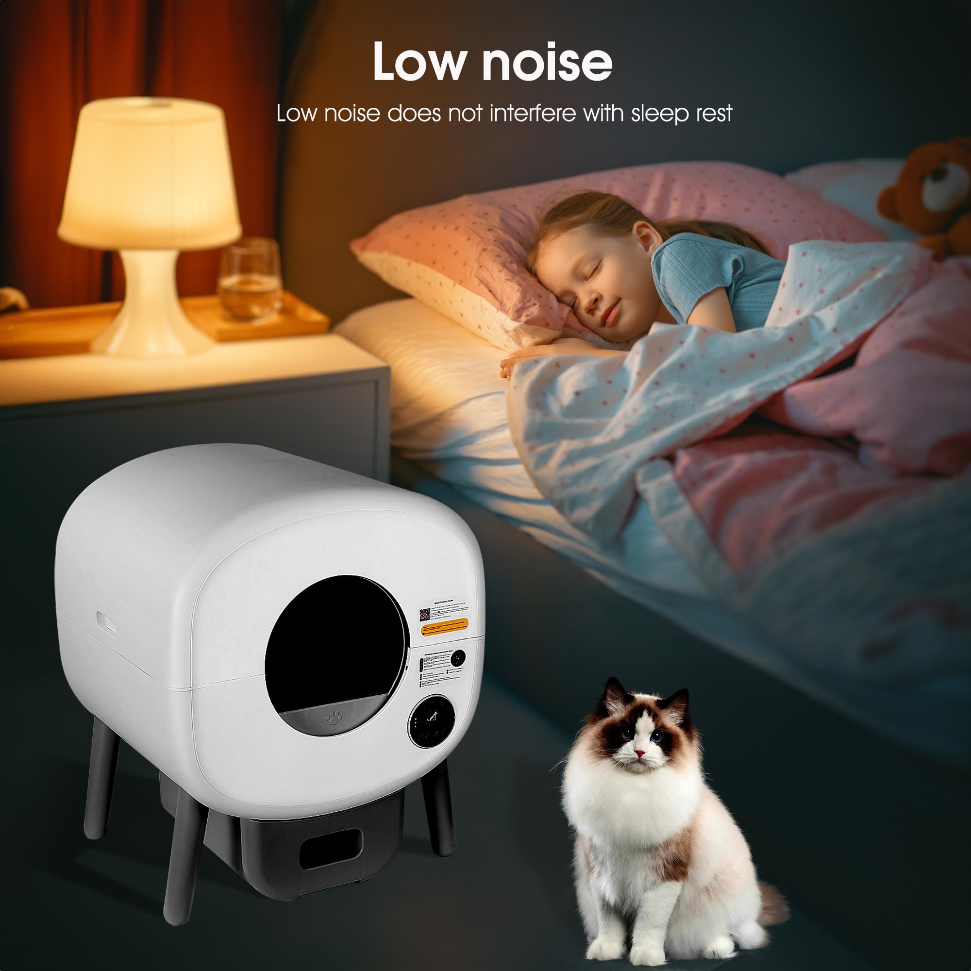 Arenero Gatos Autolimpiable, 76L+13L Arenero Inteligente para Gato con Control App, Protección de Seguridad, Sin Fugas Orina, Eliminación de Olores con 1 Rollos Bolsas Basura para Varios Gatos