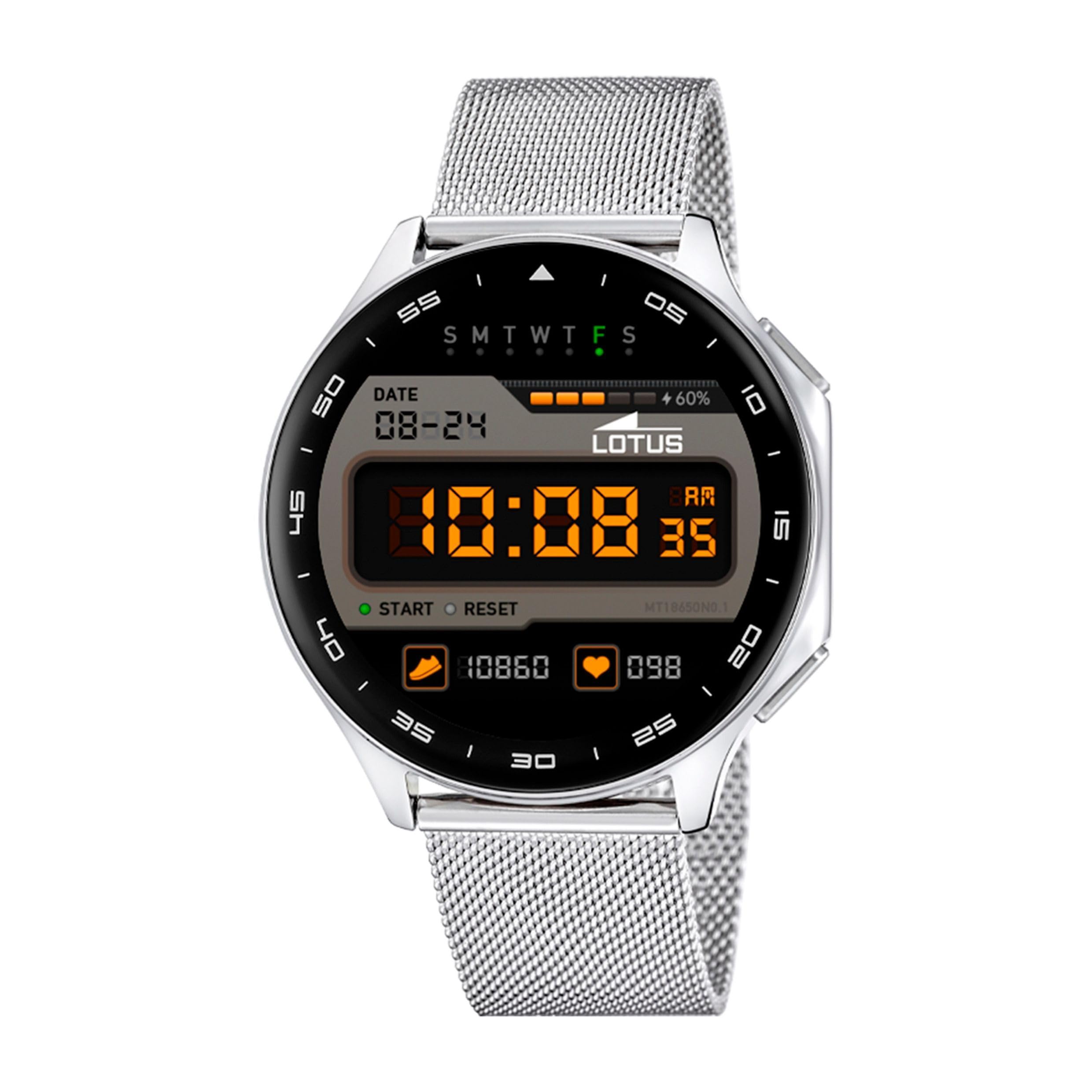 LOTUS Reloj Inteligente Hombre - Smartwatch Acero Inoxidable 316l | Resistente al Agua IP65 50050/2 Multi Deportes, Frecuencia Cardiaca, Presión Arterial