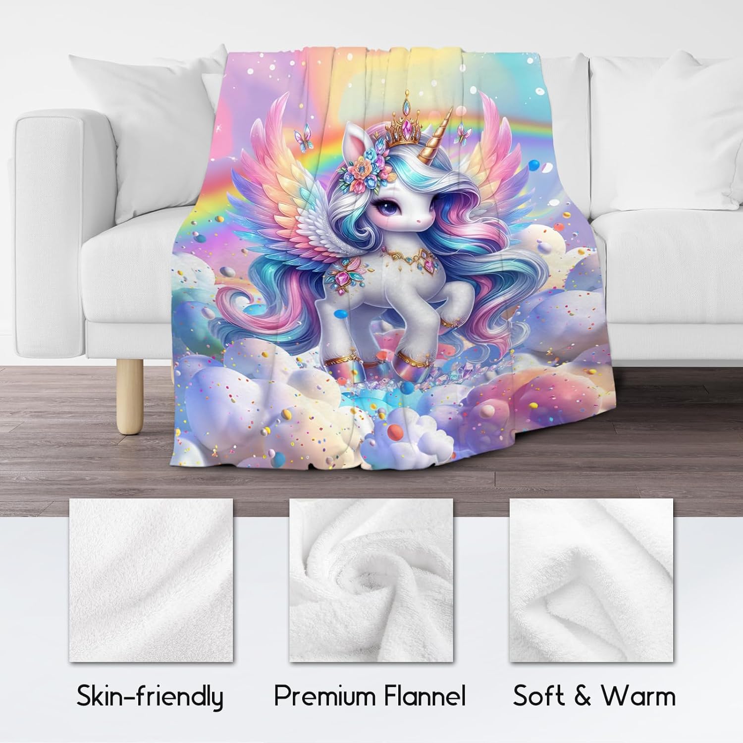 Unicorn Blankets Girls Gifts - 40x50 Inches Cute Throw for Kids - Cozy Soft Fleece Blanket for Couch Bed - Image 5