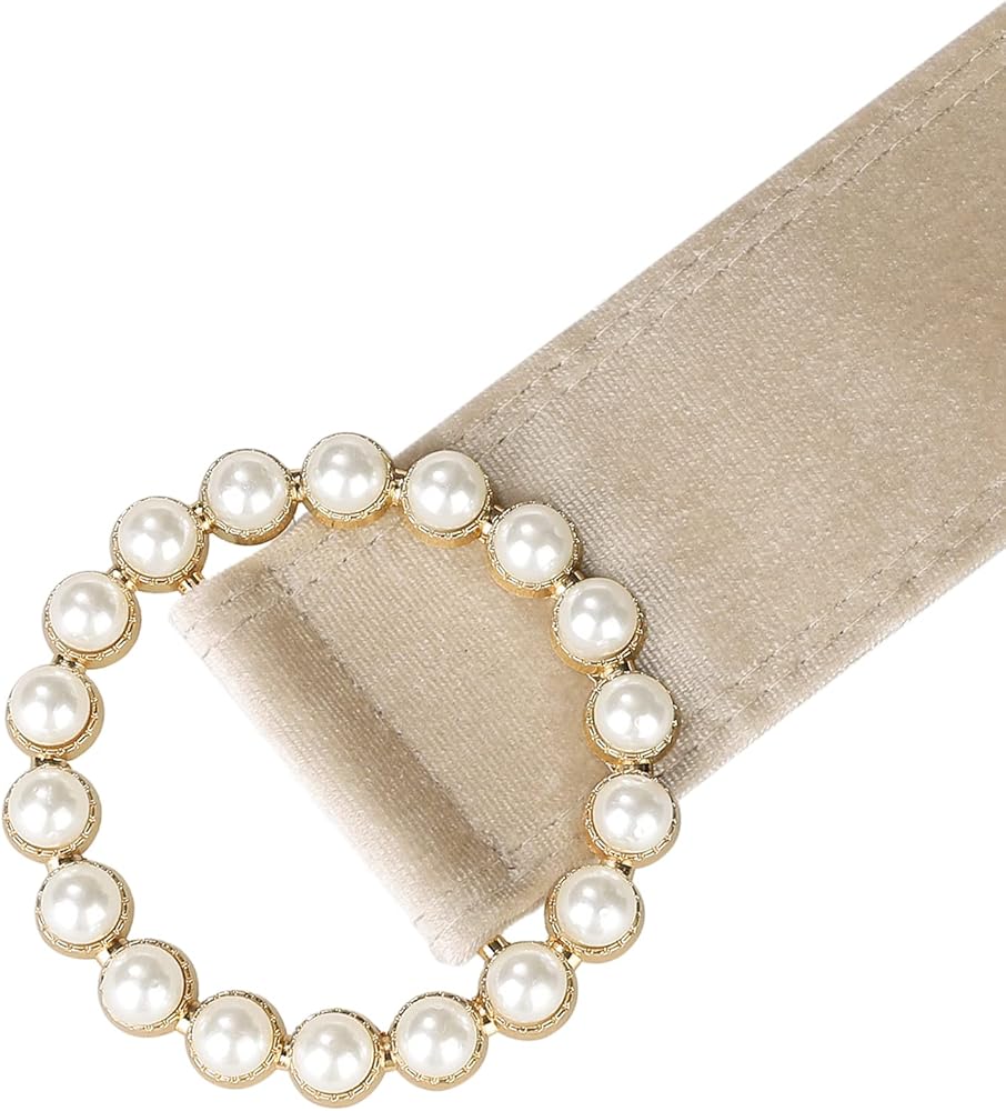Elerevyo Women Plus Size Faux Pearl Buckle Waist Belt, Vintage