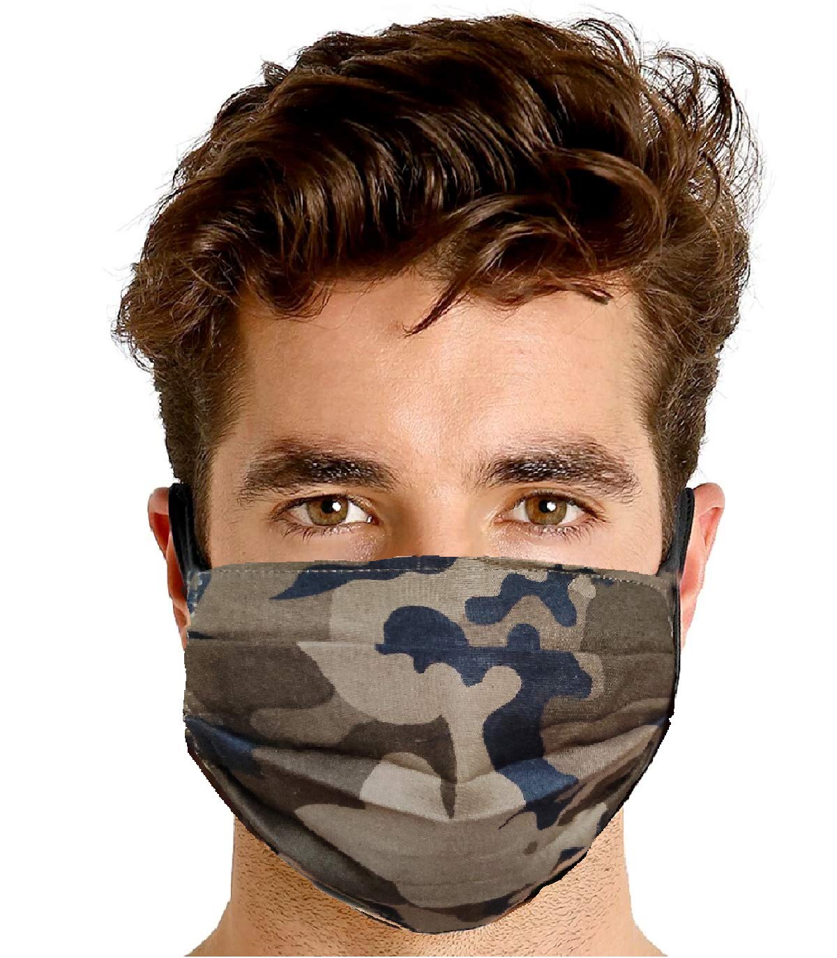 Green Army Print Split Design Washable Reusable Face Mask - Soft Breathable Antibacterial - Double Layer Cover For Dust Particle & Droplet Protection - Unisex --image-24