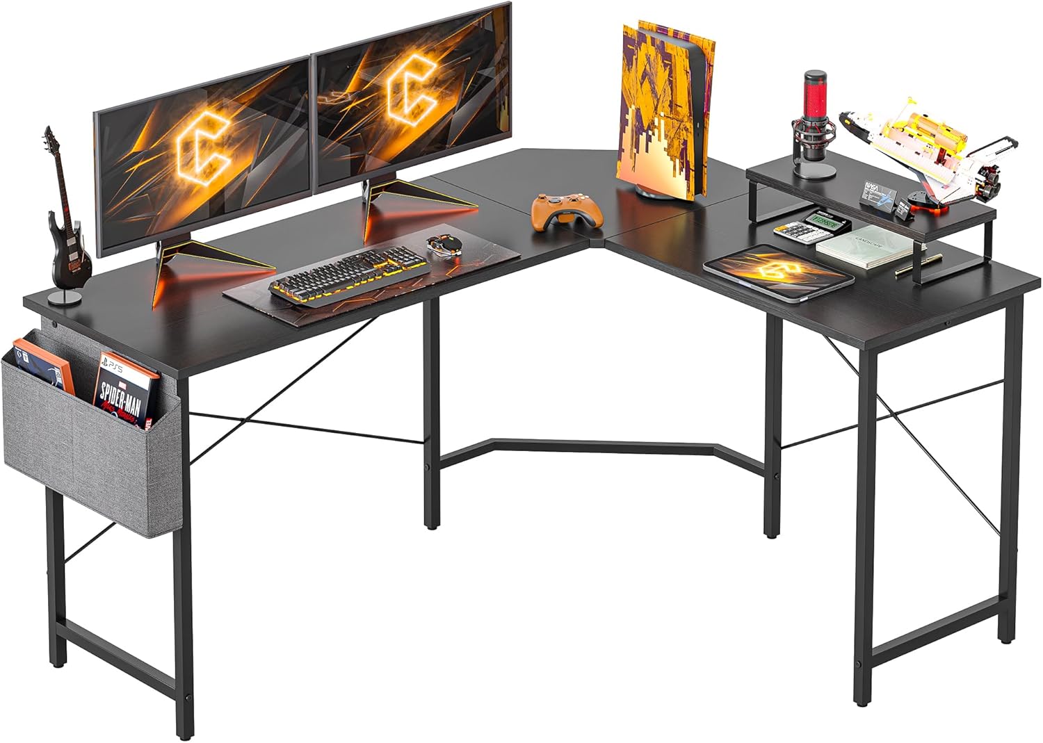 Cubiker L Shaped Gaming Desk, 150 cm Computer Corner Desk with Monitor Shelf for Home Office Study Writing Workstation, Black