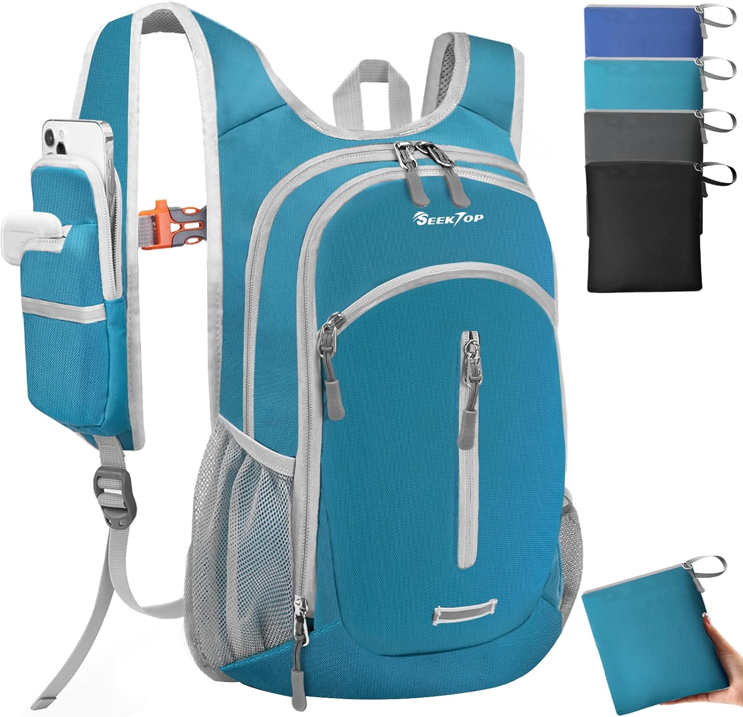 Seektop Expandable Small Hiking Backpack 12L-15L Lightweight Packable Waterproof Daypack with Phone Pocket for Women Men
