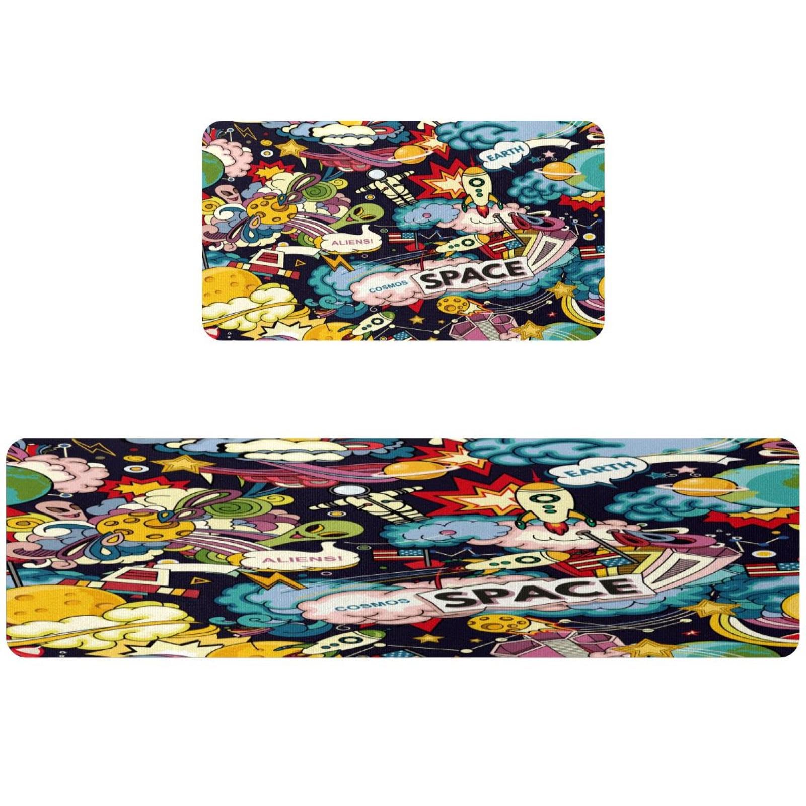 Tapis de cuisine Cosmos Space Rocket Planets lavable et tapis de couloir absorbant