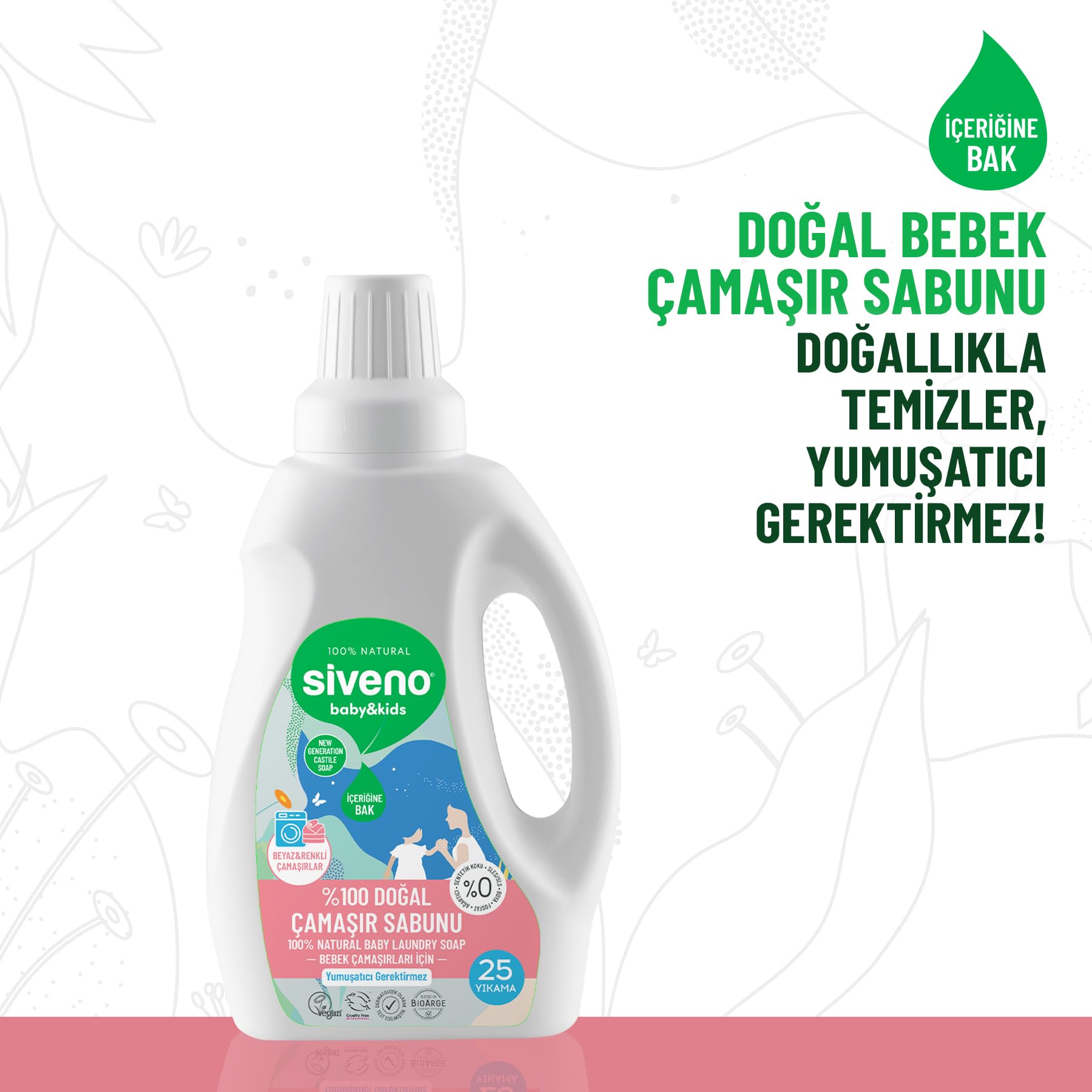 Siveno %100 Doğal Bebek Çamaşır Sabunu Kendinden Yumuşatıcılı Bitkisel Deterjan Konsantre Vegan 750 ml