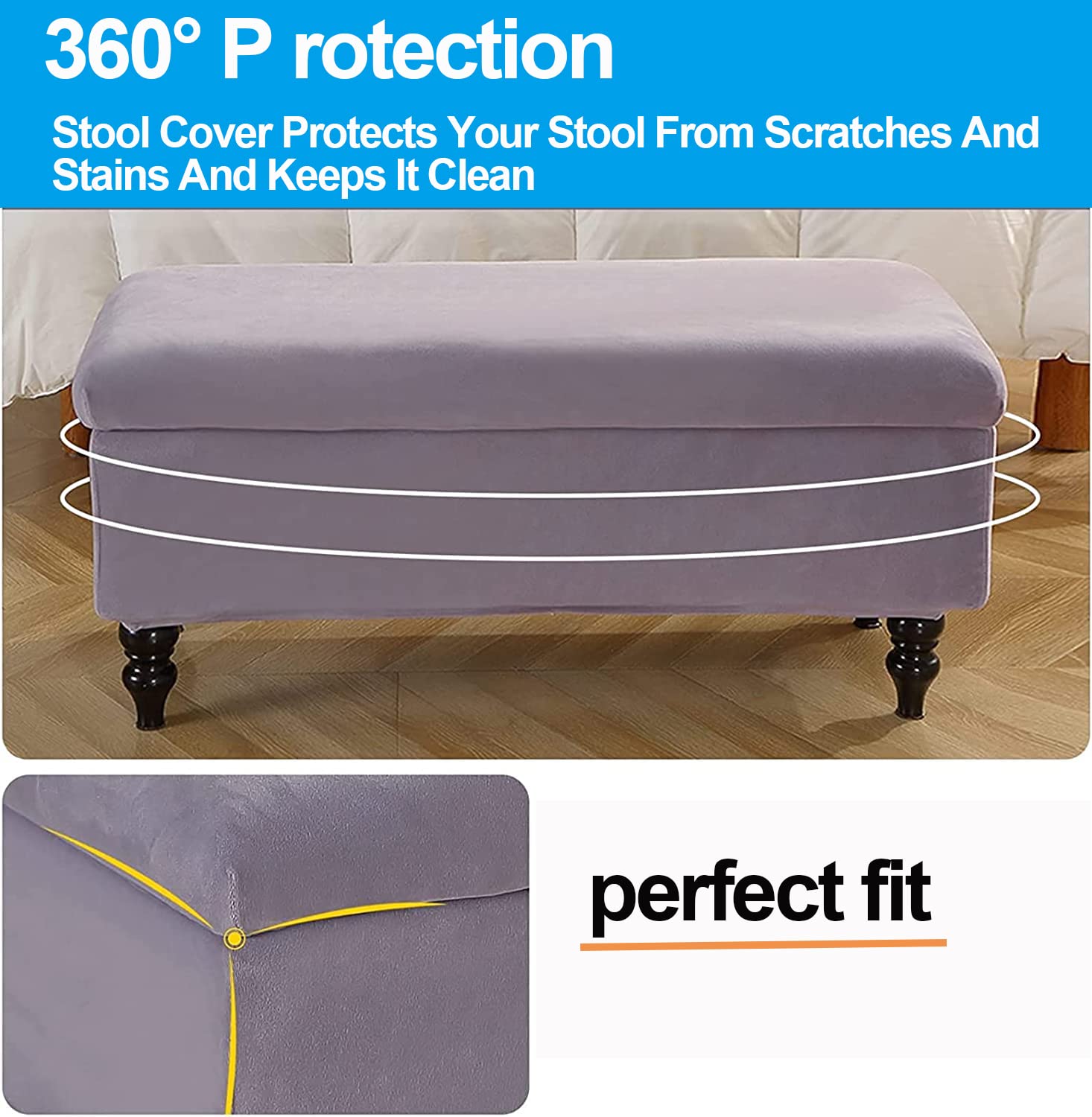 Highdi Housse Ottomane Housses De Pouf Extensible Rectangulaire, Housse De Repose-Pieds Protecteur De Meubles Housse De Tabouret Avec Fond Élastique Antidérapante Lavable (Fleur Parfumée Bleu