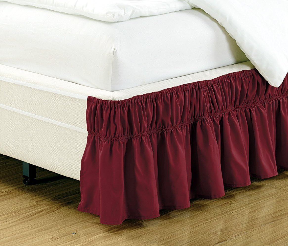 Linen Plus Elastic Bed Skirt 17" Drop Easy On/Easy Off Dust Ruffled Solid New (Burgundy, Twin-Full)