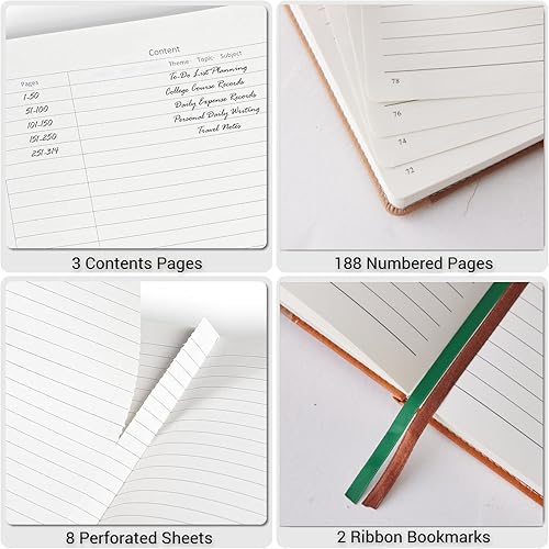Miniatura 5 de Cuadernos de diario rayados, cuadernos A5 de tapa dura para el trabajo, 188 páginas numeradas de 100 GSM, diario de cuero de papel grueso con