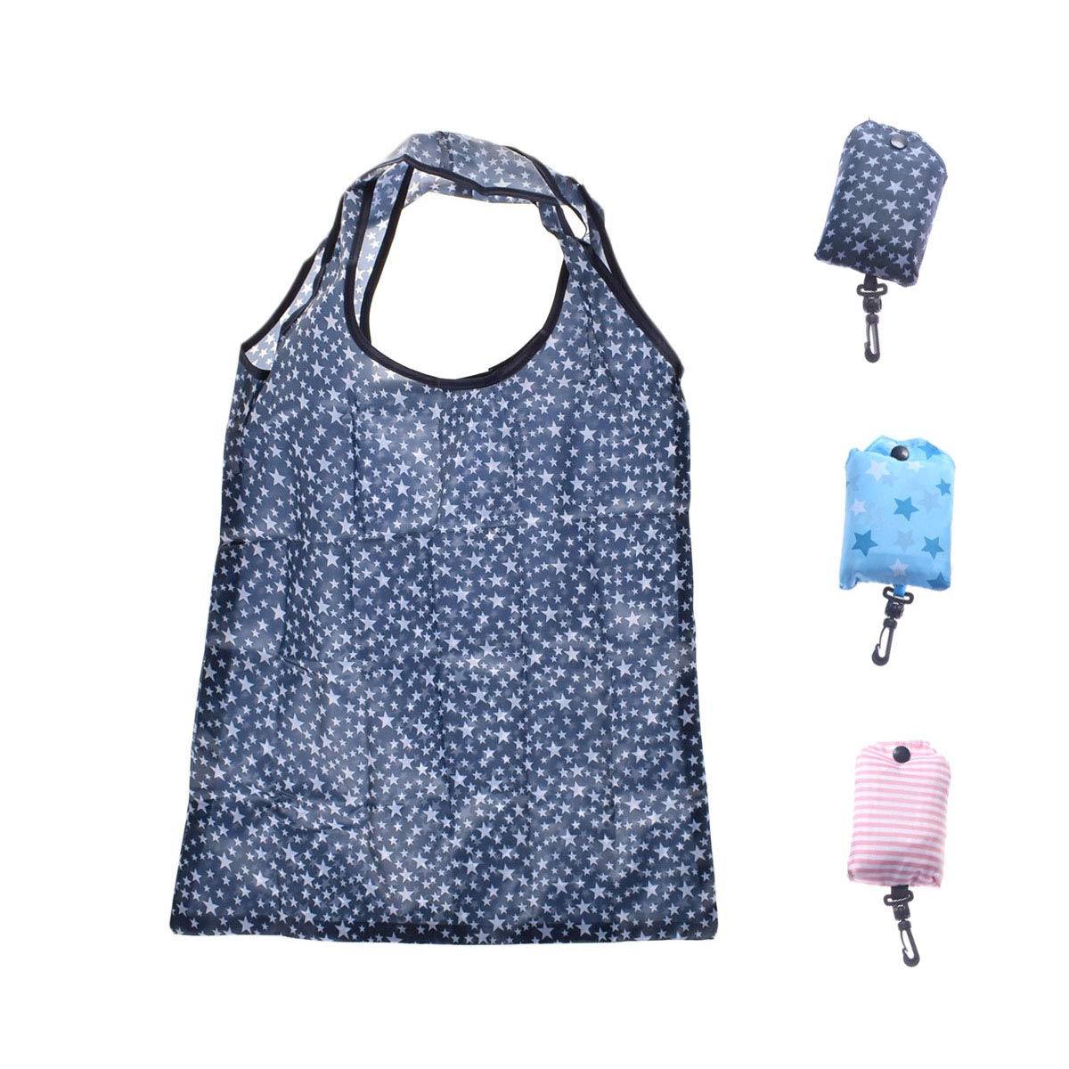 AKOAK Reusable Foldable Grocery Bags,Polyester Grocery Shopping Tote Travel Reusable Bags,Washable, Durable and Portable,Pack of 3,Pink,Sky blue,Black