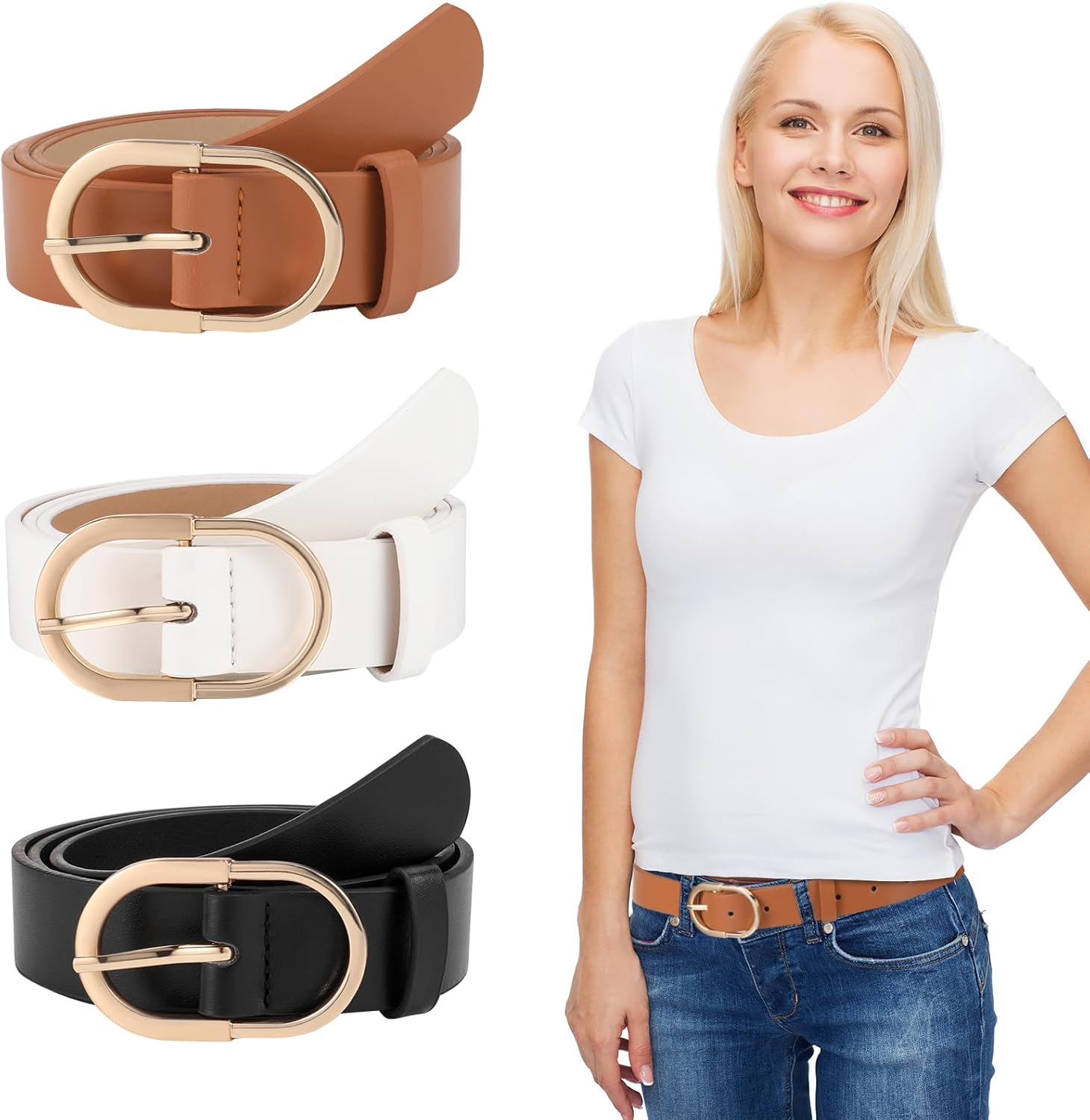 HEQU 3 Pack Women's Leather Belts Jeans Belts for Women Fashion Ladies ...