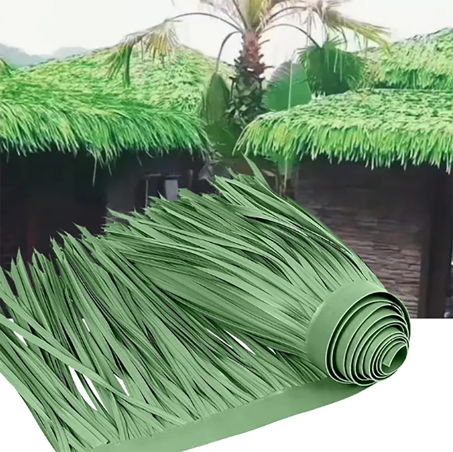 GQZJY Artificial thatch roofing roll garden tiki bar straw roof thatch roll artificial palm roof leaves for fencing decking Patio Umbrella Fence Party Decoration(Size:5m/16.4ft,Color:green)