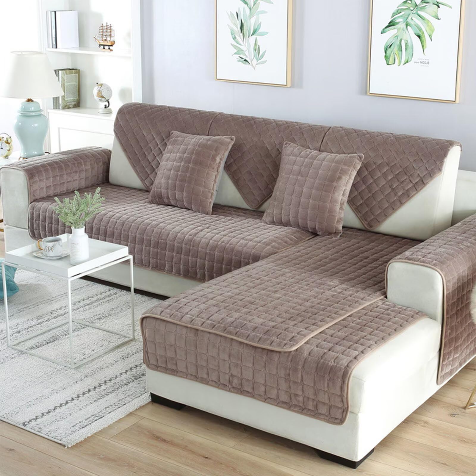 kuchenuten Sofa Überzug - Chenille Sofabezug 1 2 3 4 Sitzer, Couch Überzug L Form, rutschfeste Sofaschoner, Sofadecken für Sitzfläche