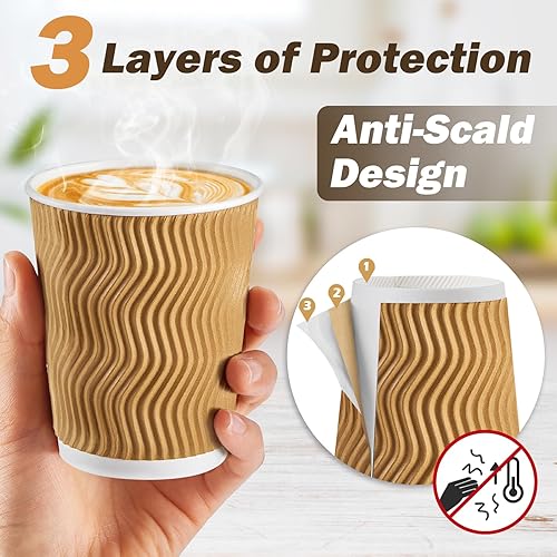Miniatura 3 de 80 juegos Tazas de café desechables de 16 onzas con tapas y pajitas tazas de café para llevar tazas de papel corrugado tazas de pared con ondas de