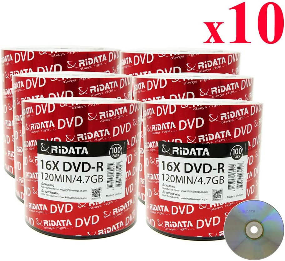 6000 Pack Ridata DVD-R 16X 4.7GB 120 Min Silver Logo Top Blank Data Video Media Recordable Disc