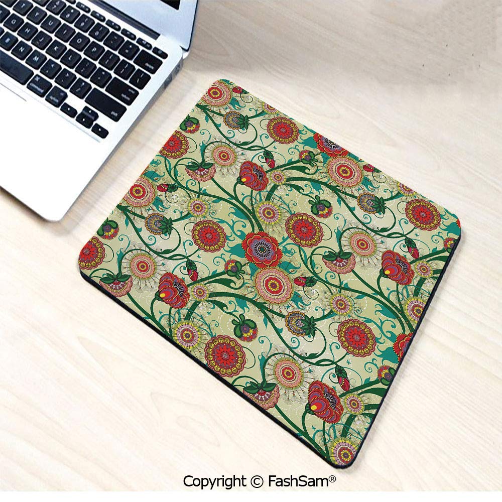 Personalized 3D Mouse Pad Vintage Colorful Ornamental Flowers and Leaves Fresh Spring Nature Art Illustration for Laptop Desktop(W9.85xL11.8)