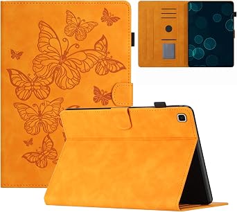 Dteck for Galaxy Tab S6 Lite 10.4" Tablet Case 2024/2022/2020 SM-P620/P610, PU Leather Slim Folio Case with Auto Sleep Wake/Adjustable Stand, Lightweight Cute Butterfly Cover with Stylus Yellow