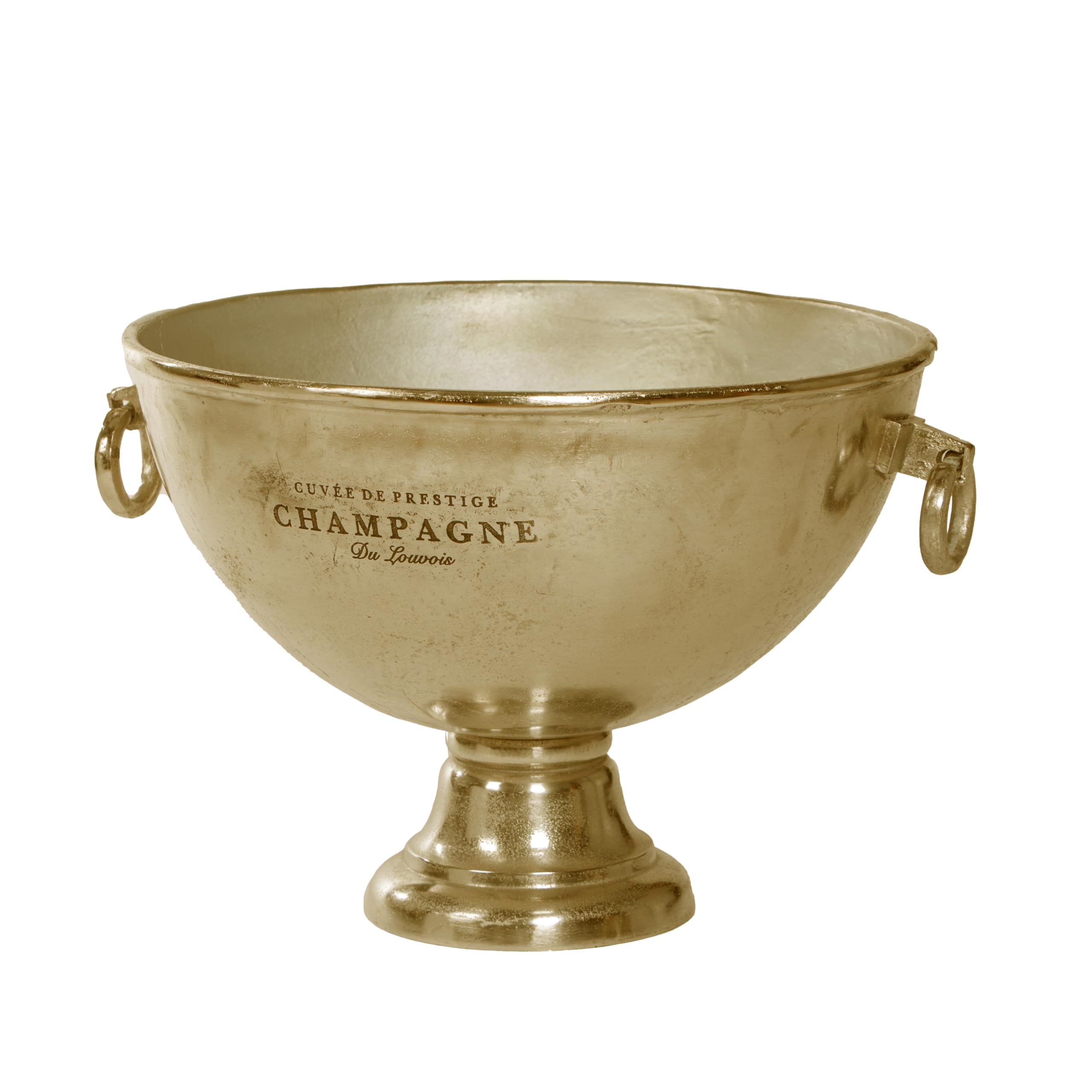 Enfriador de champán vintage dorado, elegante cuenco de champán con diseño vintage, 47 cm de diámetro, 35 cm de alto, aluminio fundido dorado, enfriador de botellas para una