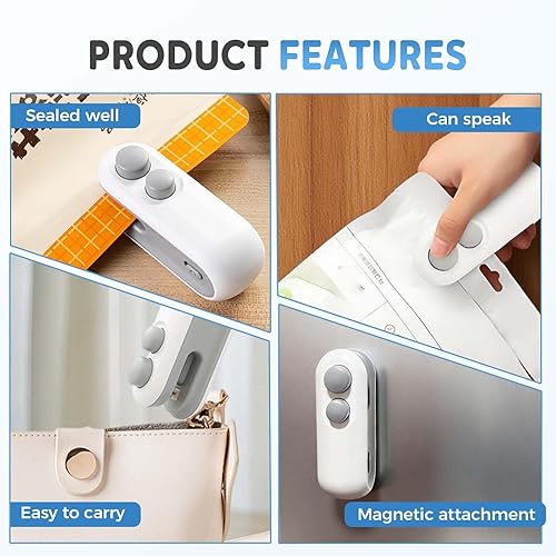 Miniatura 4 de Mini sellador de bolsas, mini sellador de bolsas 2 en 1 actualizado 2026 con cortador e imán, sellador térmico portátil para bolsas de plástico,