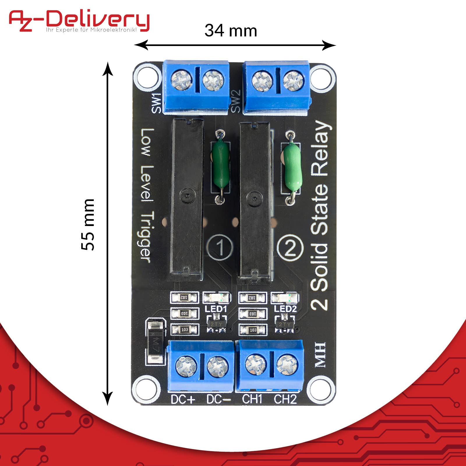 AZDelivery Module relais 5 x 2 canaux 5 V DC Solid State Relais Low Level Trigger Power Switch Relais Board Compatible avec Arduino et Raspberry Pi