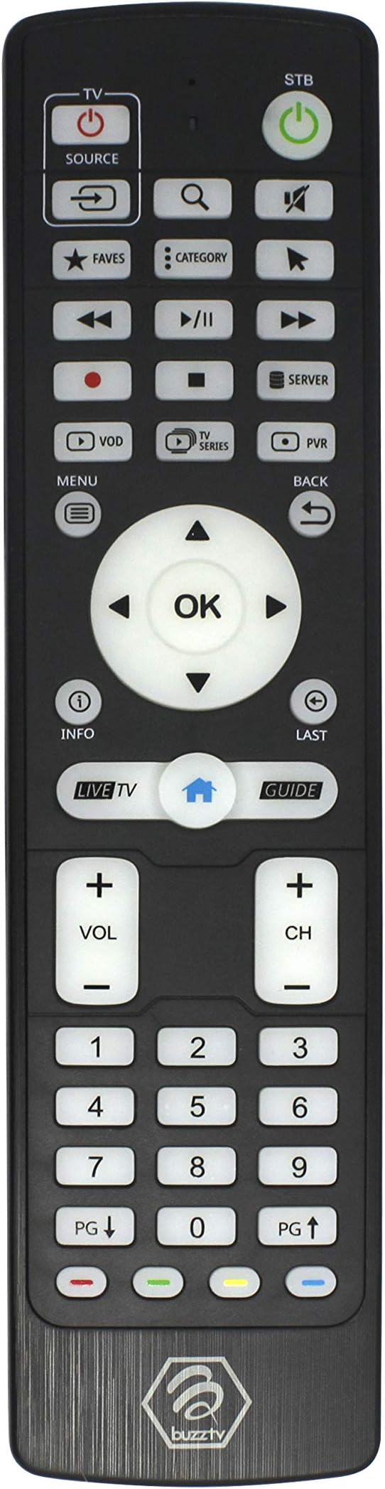 BuzzTV IR-100L Luminous Remote Control for XR | XRS 4500 Series - Learning Remote