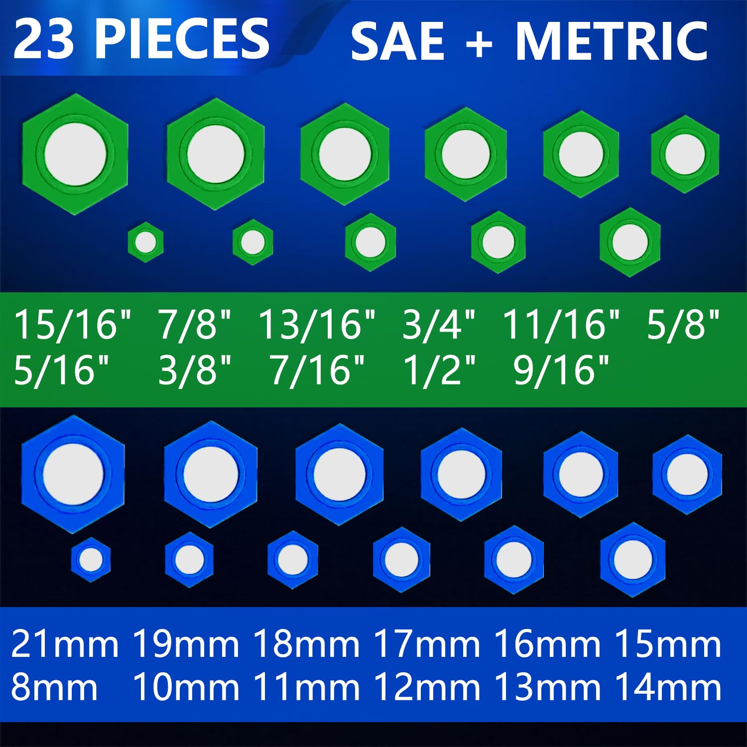 KTTOOL 23 Pcs New SAE and Metric Magnetic Socket Inserts Tool Set, 5/16" - 15/16", 8mm - 21mm Universal Magnetic Socket Insert - Image 4