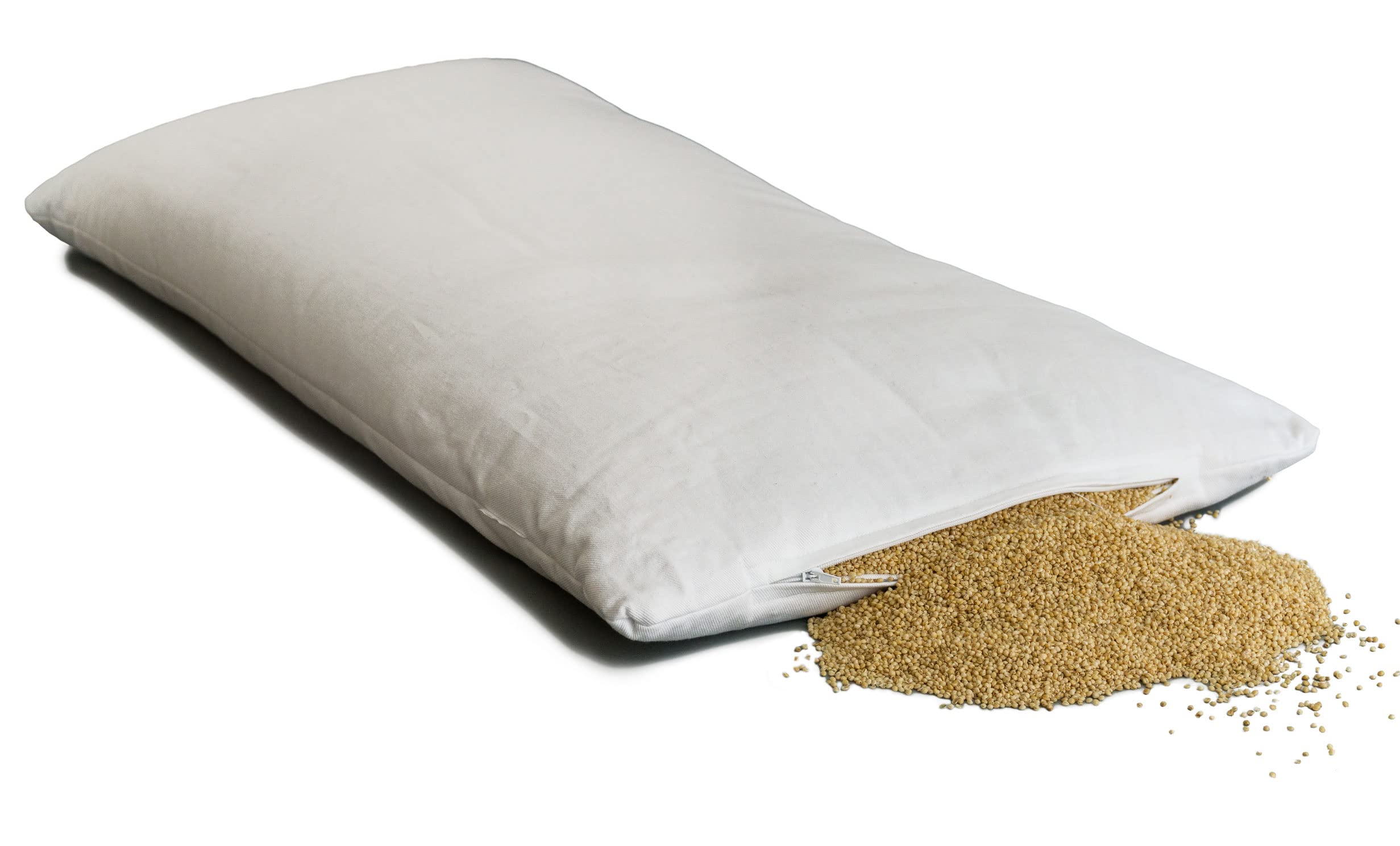 GIRAFFENLAND Bio-Hirsekissen 40x80cm, Kissen - Köper-Baumwolle weiß, mit Bio-Hirseschalen, direkt befüllt