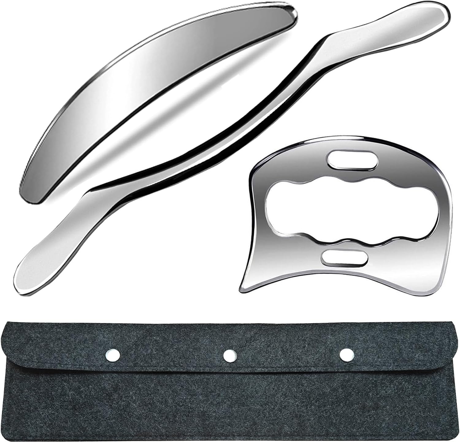 Professional Muscle Scraper Set, 3pcs Stainless Steel Tools with Case, Manual Scraping Massage Therapy Instruments for Physical Therapy and Recovery