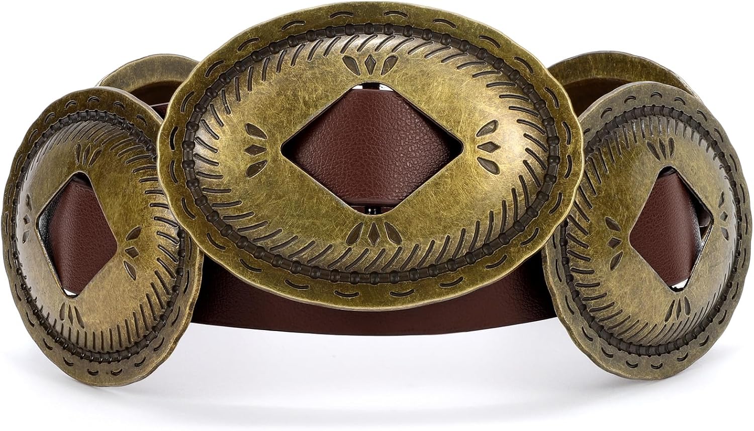 TRIWORKS Western Belts for Woman Oval Concho Belt Cowgirl Belt Boho Disc Belt Buckle for Dress Jeans Country Concert Outfit