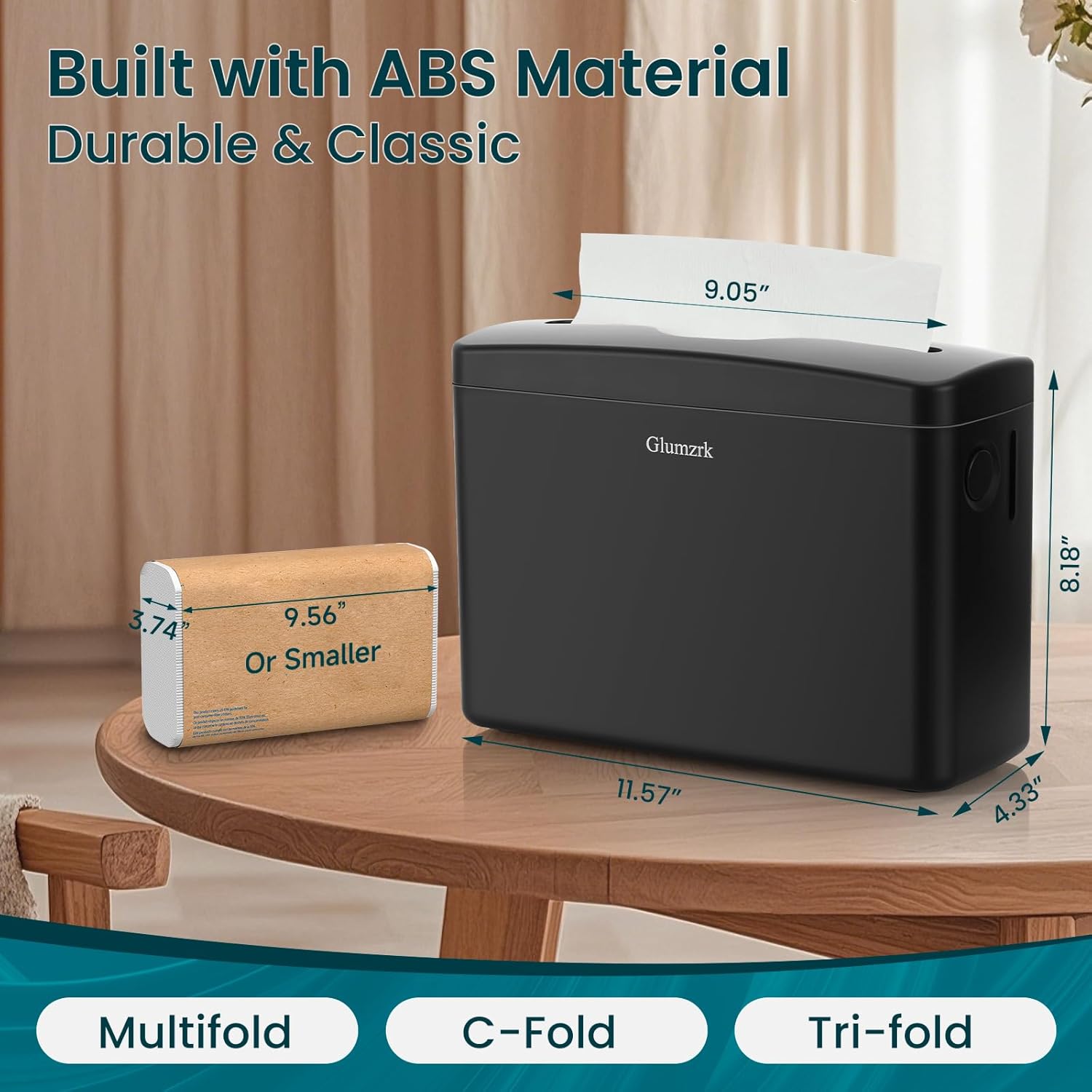 Paper Towel Dispenser Countertop, Compact Trifold Multifold Z Fold Hand Towel Holder Commercial Bathroom Paper Towels Dispenser for Home Kitchen Toilet, Black - Image 4