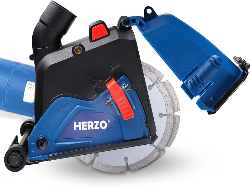 Apărătoare de praf HERZO 125 mm (5 inchi) pentru polizor unghiular, cu racord pentru aspirator și disc de tăiere