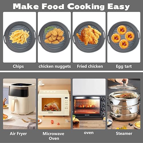 Miniatura 4 de Flunyina - Olla de silicona para freidora de aire reutilizables y plegables freidoras de aire seguras para alimentos sartén de aire fácil limpieza