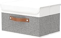Vista 22 de OUTBROS Cajas de almacenamiento, contenedores de almacenamiento plegables con tapas, cestas de almacenamiento de tela de algodón y lino con asa