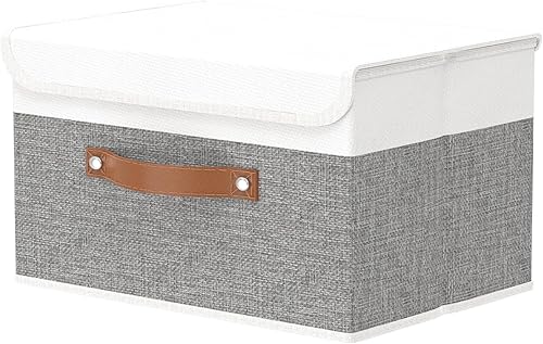 OUTBROS Cajas de almacenamiento plegables con tapas, organizador grande de tela de lino, organizadores de armario para almacenamiento de ropa,
