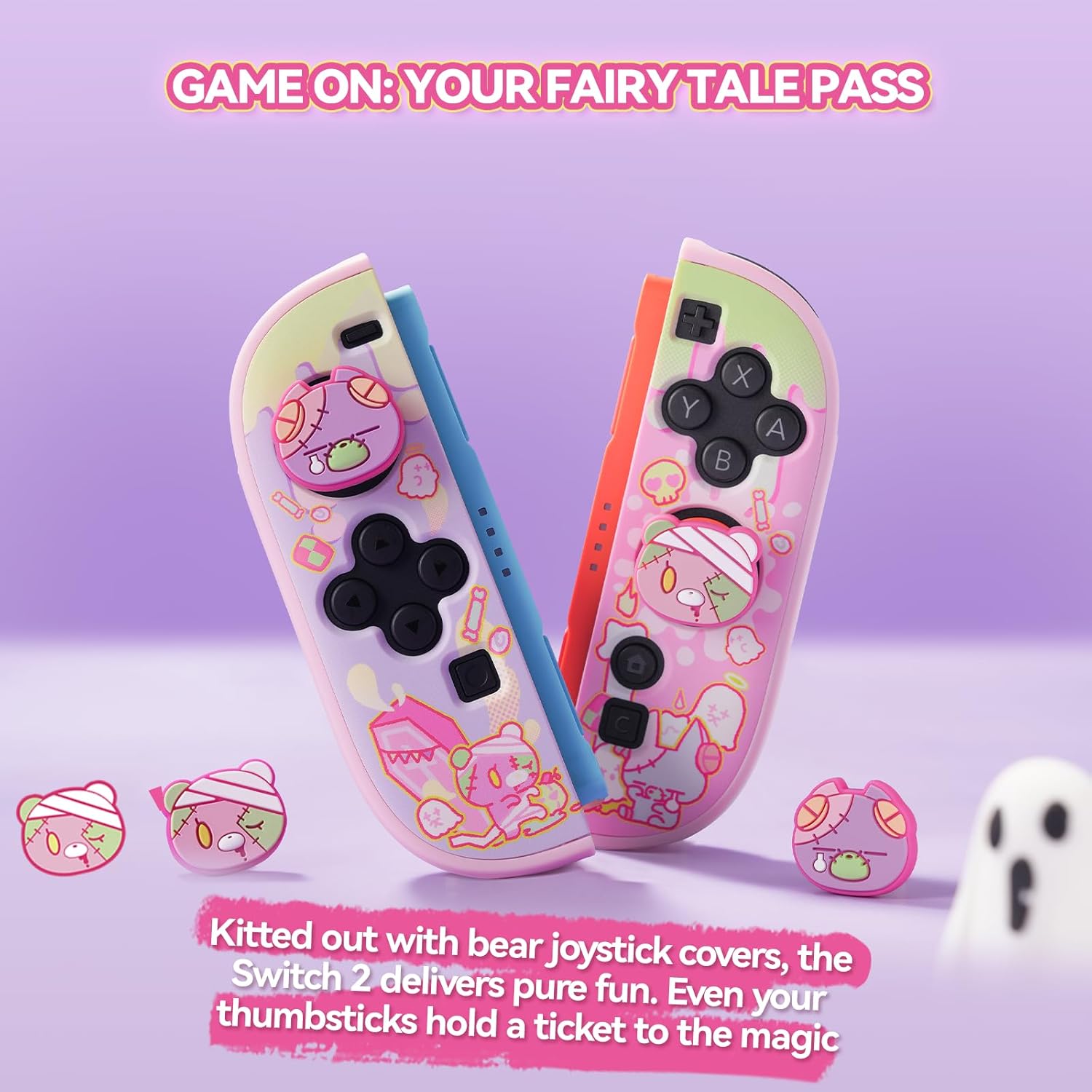 GeekShare Joystick Caps Compatible with Switch 2 - Anti-Slip Thumb Grip Caps - 4PCS Silicone Analog Cover Cute Character Thumbstick Grips for Switch 2025, Patch Moe Doll - Image 4