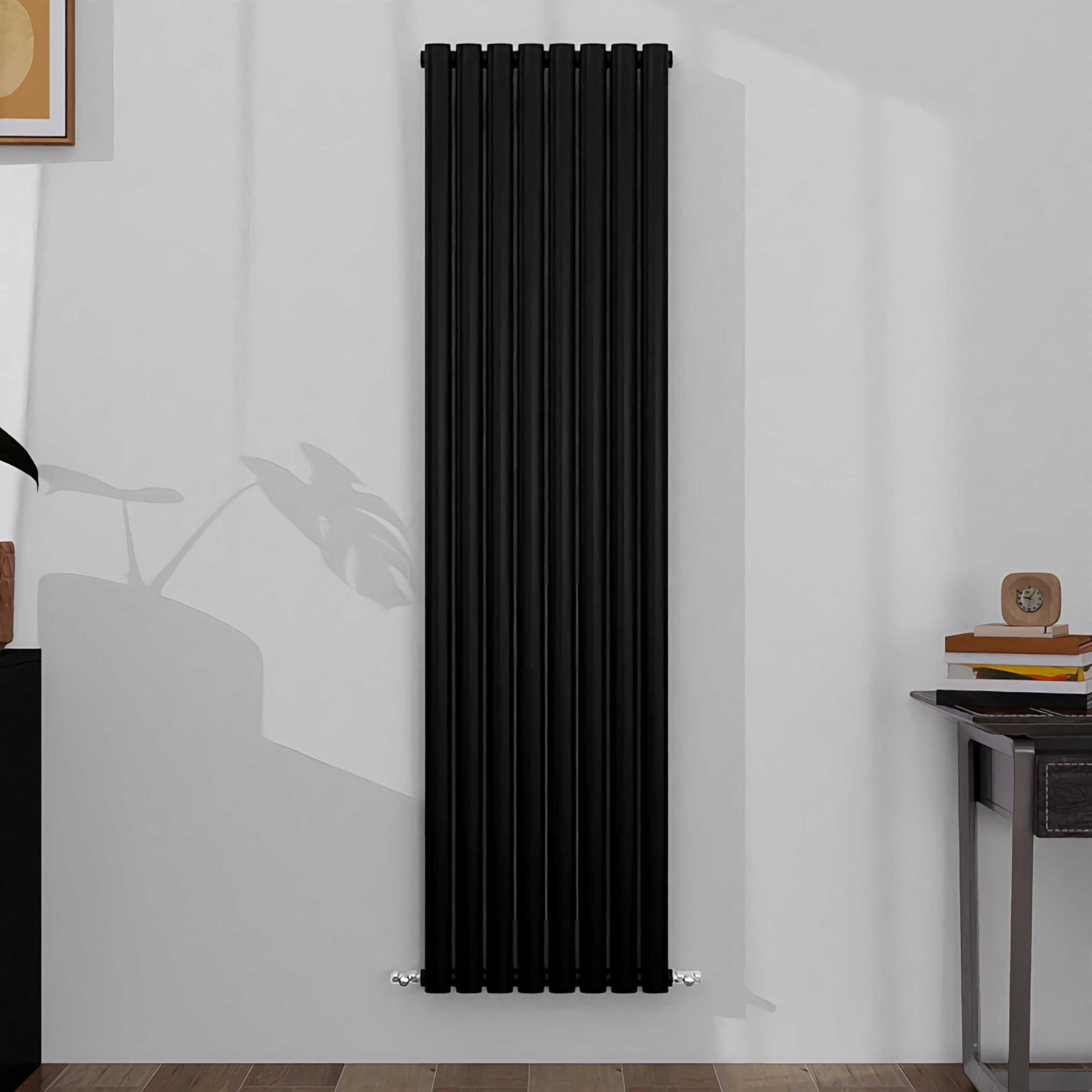 SLINE SANITARY Vertical Oval Column Rradiator Bathroom Central Heating Black 1800×472mm Double Panel Radiator