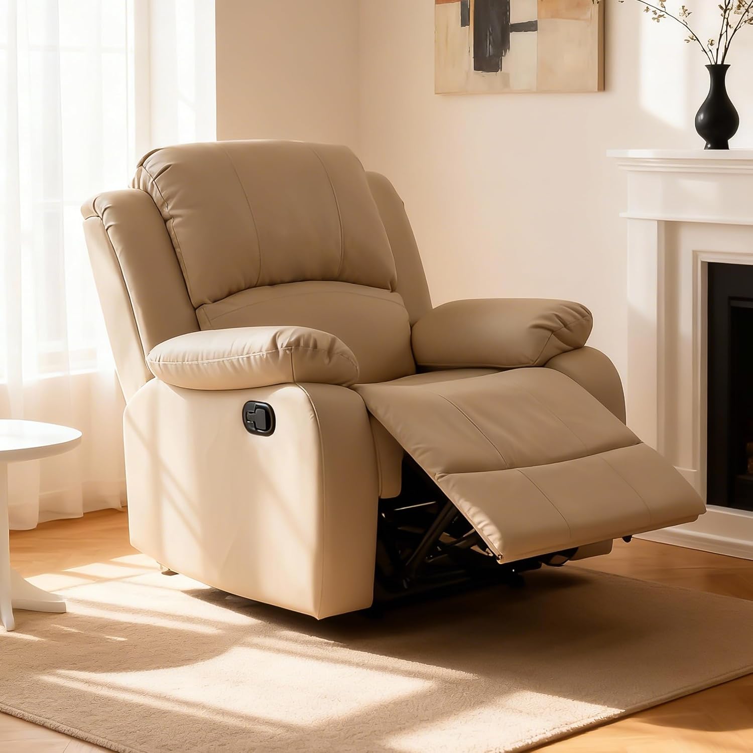 Manual Recliner Chair, Lazy Boy Leather Recliner, Perfect for Lounging in the Living Room, Home Theater and Bedroom, an Excellent Gift for Home, Beige
