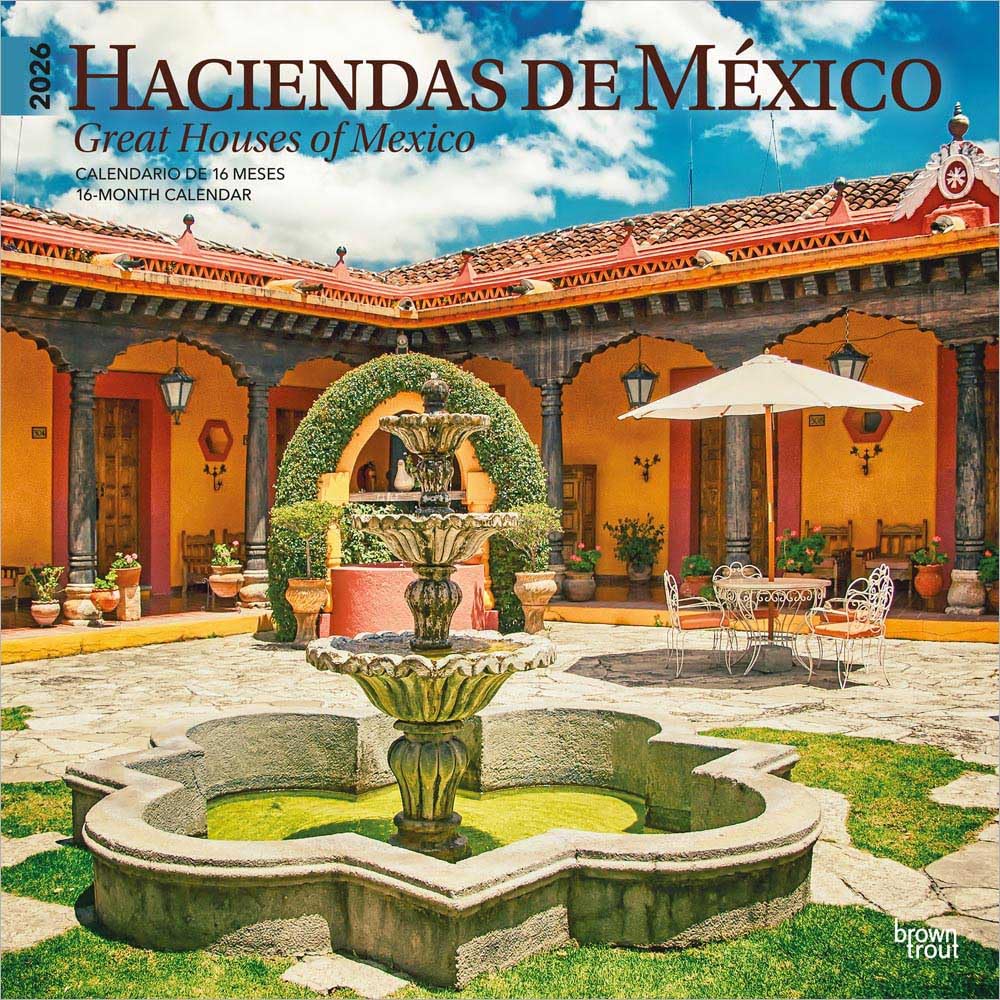 Haciendas de Mexico | Great Houses of Mexico | 2026 12 x 24 Inch (Hanging) Monthly Square Wall Calendar | English/Spanish Bilingual | Plastic-Free | BrownTrout | Architecture Traditional Latifundium