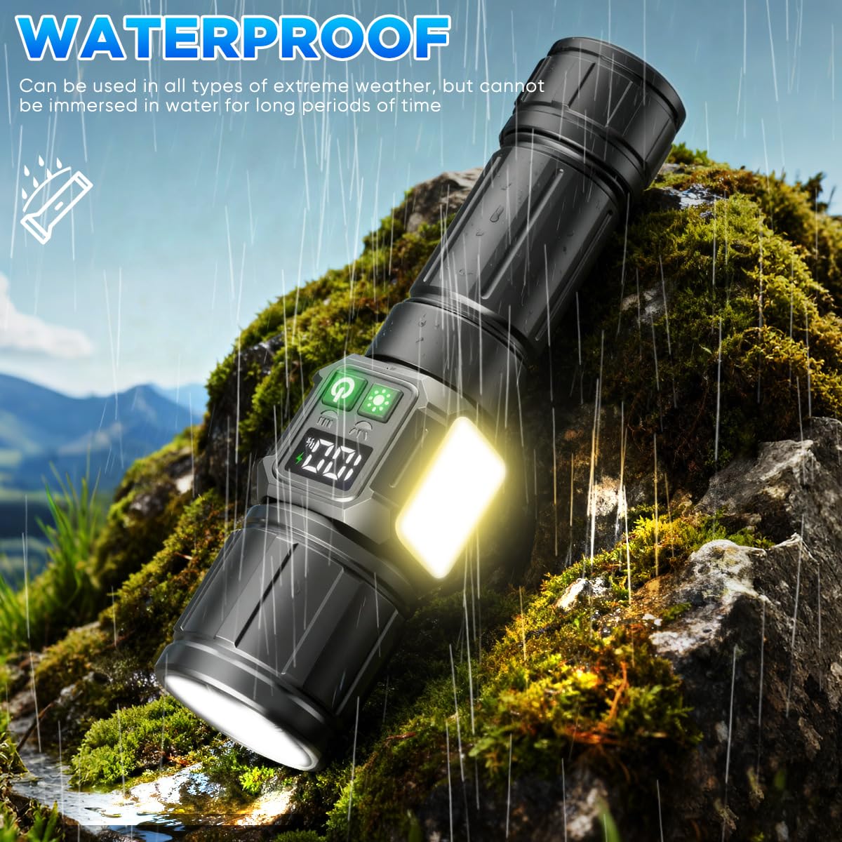 Lampe de poche LED rechargeable par USB - Extrêmement lumineuse - 10 000 lumens - Lampe de poche étanche avec 5 modes - Pour le camping, l'intérieur et l'extérieur