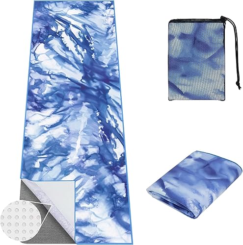 Toalla de yoga caliente con bolsillos en las esquinas, 70 x 26 pulgadas, antideslizante y absorbente del sudor, manta de yoga de microfibra suave