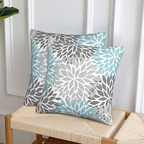 Miniatura 9 de Dahlia Pinnata - Fundas de almohada de 18 x 18 pulgadas, 2 fundas de almohada decorativas de color azul claro, fundas de cojín suaves para sofá,