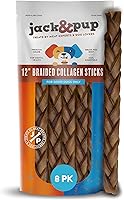 Vista 1 de Jack&Pup - Palitos de colágeno de carne de res trenzados de 12 pulgadas para perros, sin cuero crudo, masticables de colágeno de larga duración