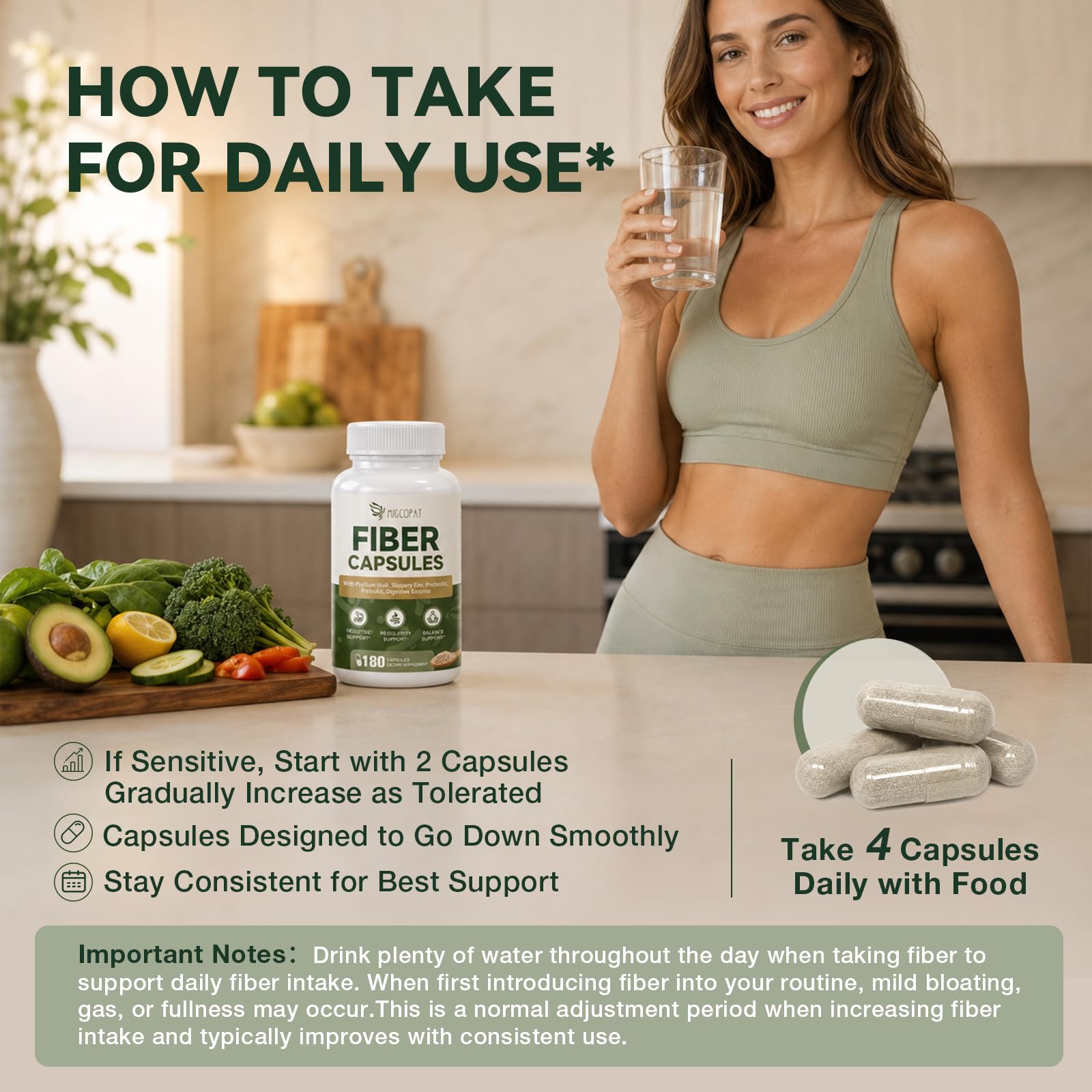Migcopat Psyllium Husk Fiber Supplement 3000mg, with Slippery Elm & Aloe Vera | Probiotics, Prebiotics, Digestive Enzymes | Supports Gut Health & Regularity - 180 Capsules — Amazon image 7