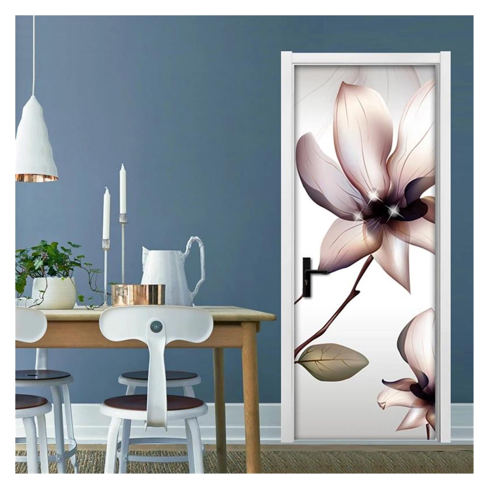 Naklejki na drzwi Naklejki Na Drzwi 3D Home Decor Naklejki Ścienne Nowoczesna Wodoodporna Samoprzylepna Tapeta Dekoracyjna Z PVC Kwiat(77x200cm)