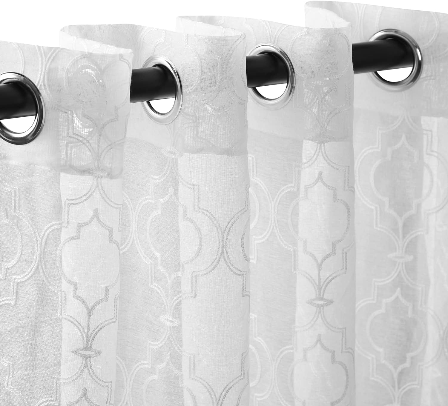 Superior Quality Lightweight Embroidered Imperial Trellis Sheer Stainless Grommets Window Treatment Curtain Panel (Set of 2) 52" x 96" - White