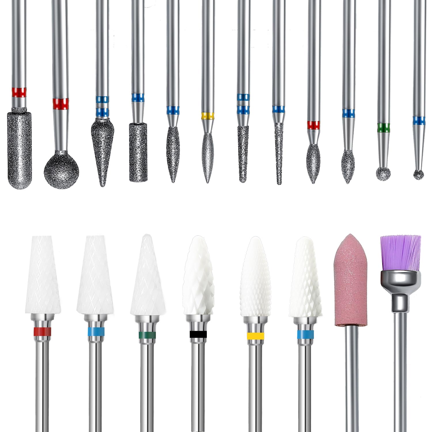 Set di 22 punte per trapano per unghie, in ceramica con diamante arcobaleno per fresa per unghie in gel acrilico per casa e salone