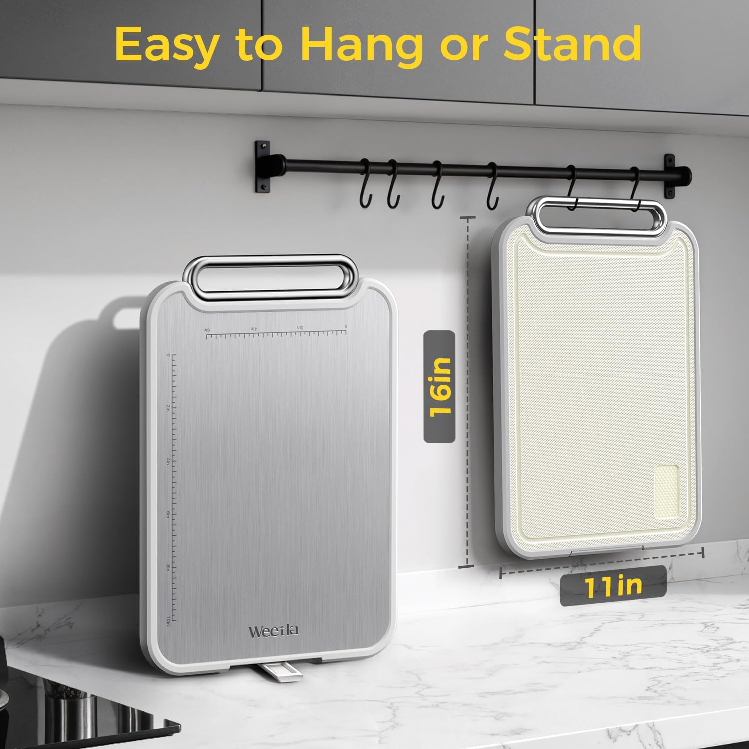 Titanium Cutting Board, Cutting Boards for Kitchen, Double Sided Food Grade Pure Titanium/PP Chopping Board, Raw and Cooked Separation for Meat Vegetable, 5s Quick Clean, Non-Slip, 16”×11”(1 PCS) - Image 7