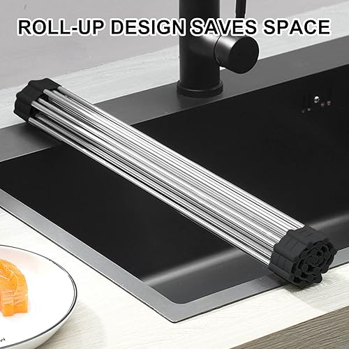 Miniatura 4 de NileHome Escurridor de platos enrollable, estante de secado de fregadero sobre el fregadero, estante de secado de platos plegable de acero