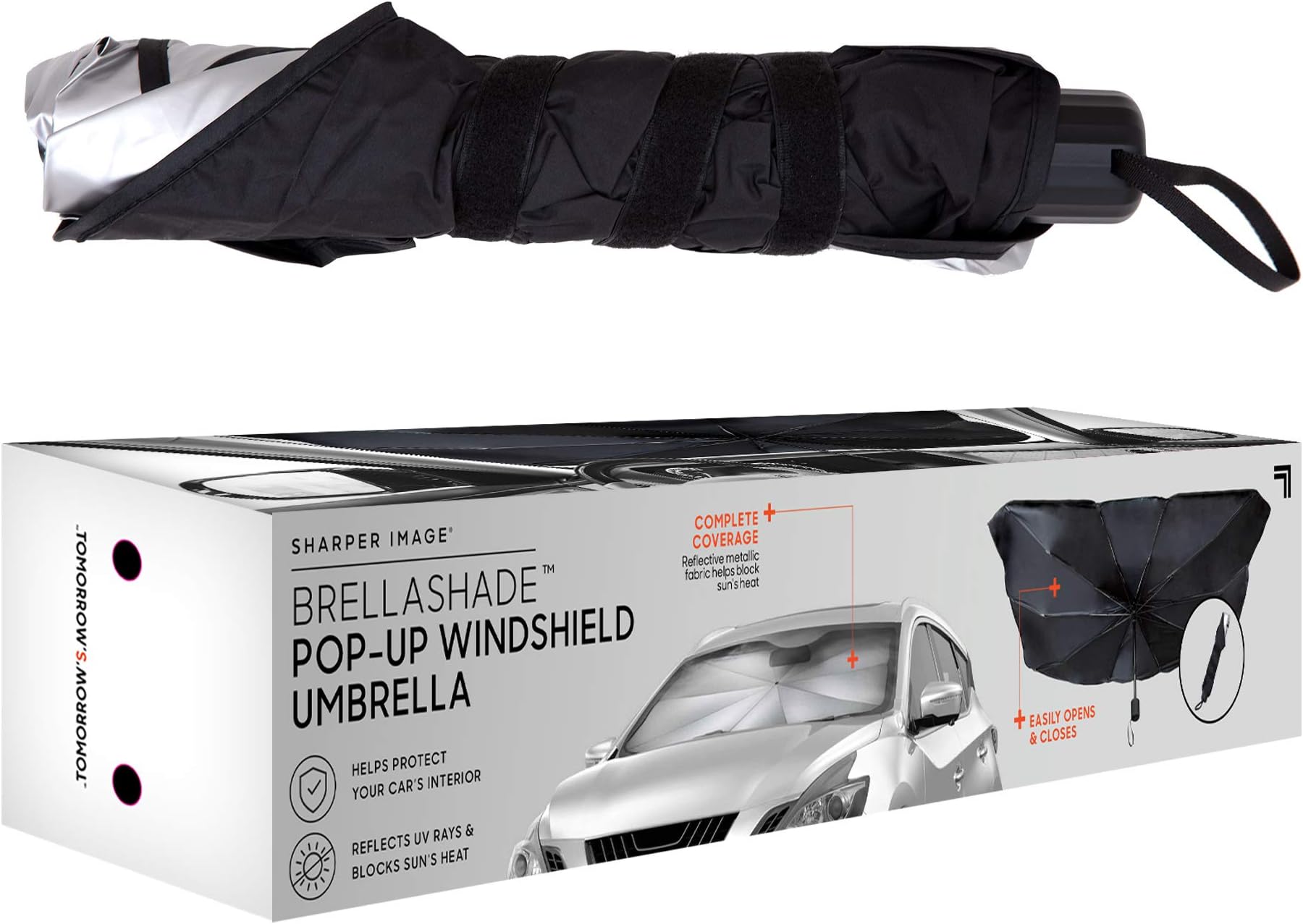 Allstar Innovations BrellaShade Pop Up Windshield Umbrella by Sharper Image – Help Block UV Rays & Keeps Cars Cooler While Protecting Car Interior with Durable Reflective Metallic Fabric