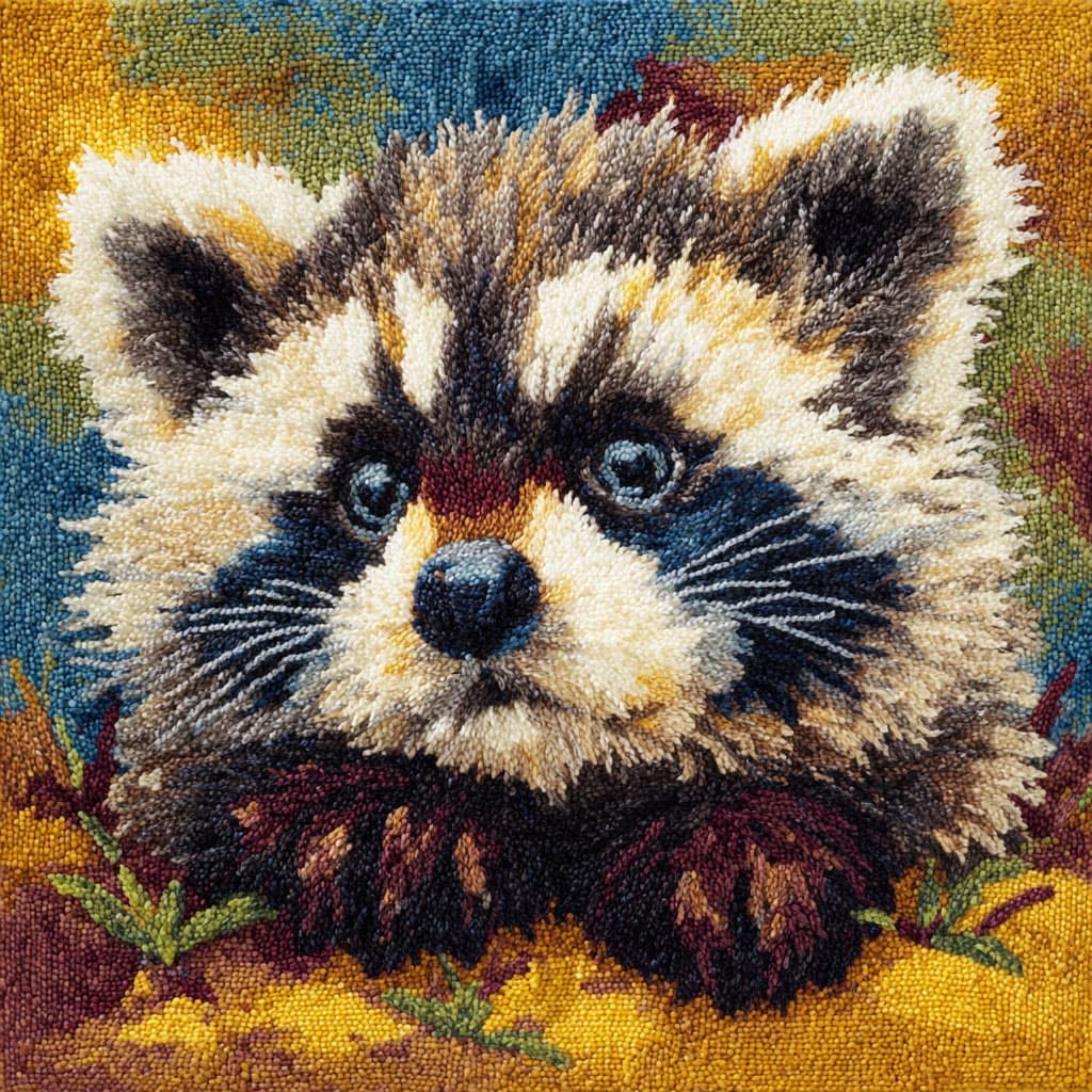 WallustrioaW Latch Hook Cushion Kits,Animal Raccoon